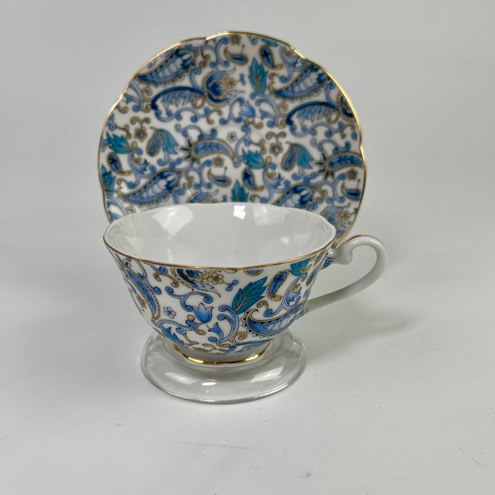 Lefton China Blue Paisley and Floral Lusterware Tea Cup and Saucer Sets 2339